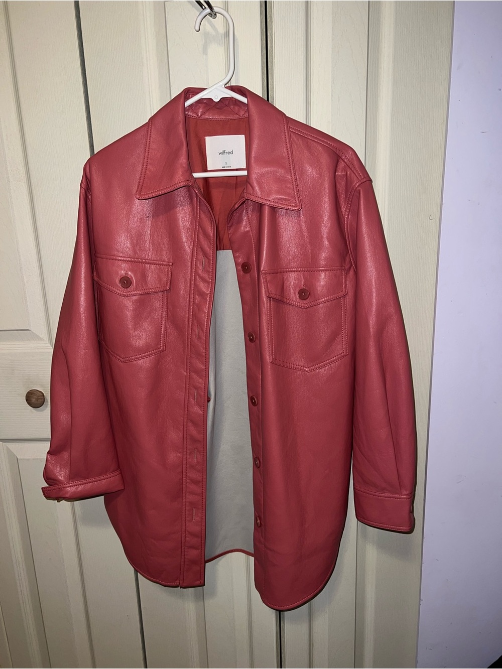 Wilfred Aritzia Pink Faux Leather Shacket Size S